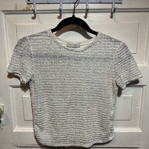 Zara White Textured Short Sleeve Cropped Baby Tee